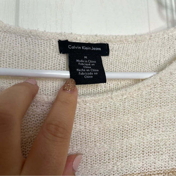 Striped Sweater by Calvin Klein- Cream and Tan - Picture 3 of 5